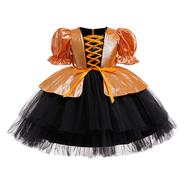 Girls Halloween Princess Dress – Orange Black Gown