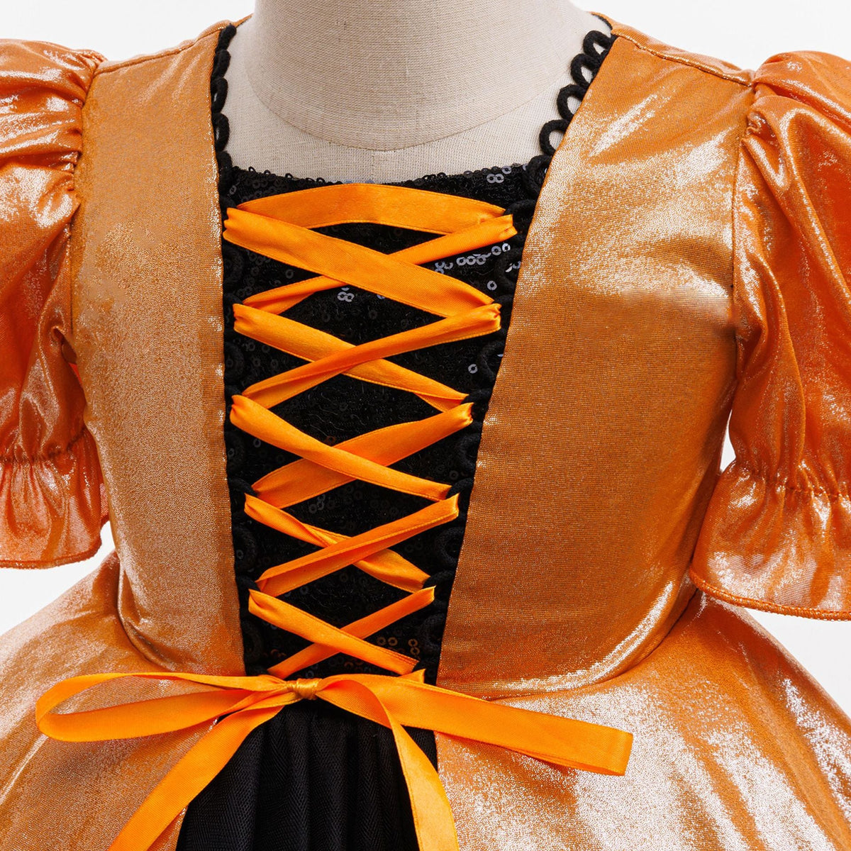 Girls Halloween Princess Dress – Orange Black Gown