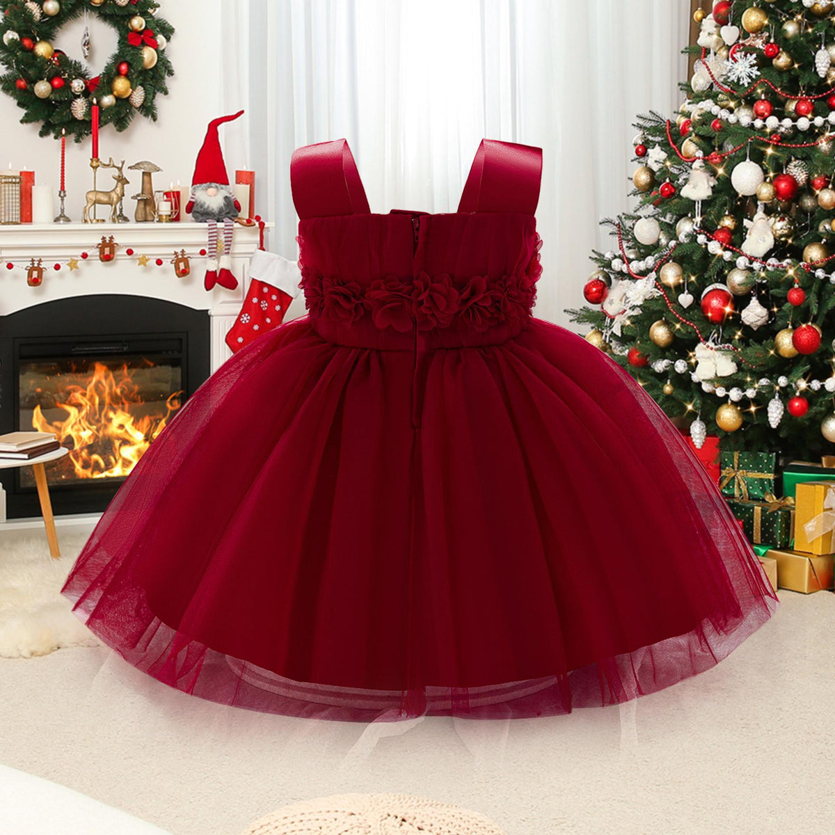 Girls' Floral Tulle Dress for Fairy-Tale Occasions