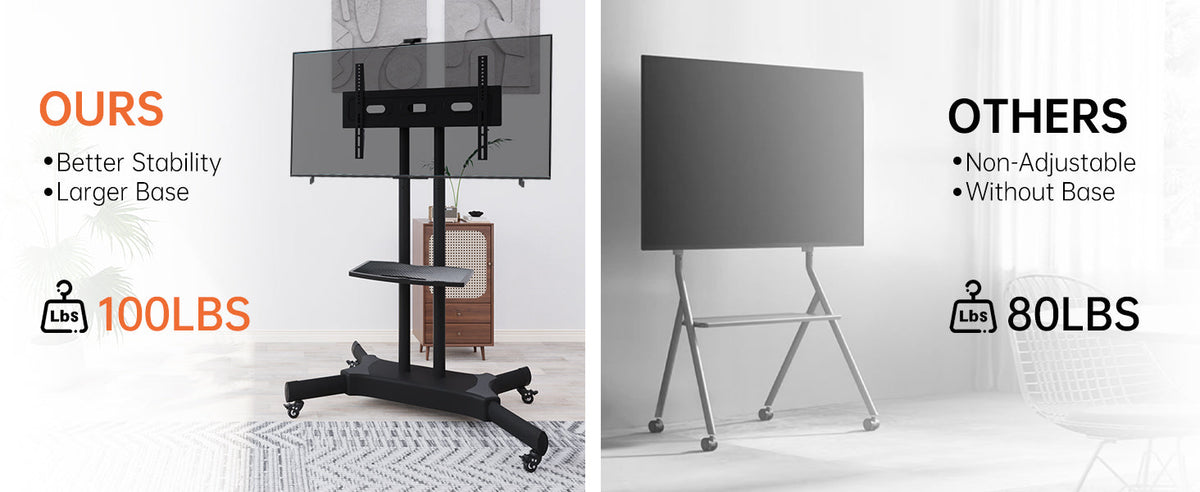 Mobile Rotating TV Stand for 32-80 Inch TVs with Shelf