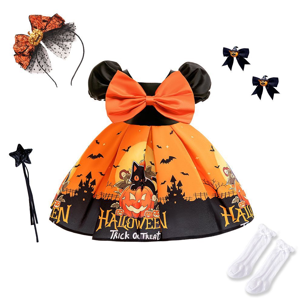Girls' Halloween Dress — Playful Satin Party Look