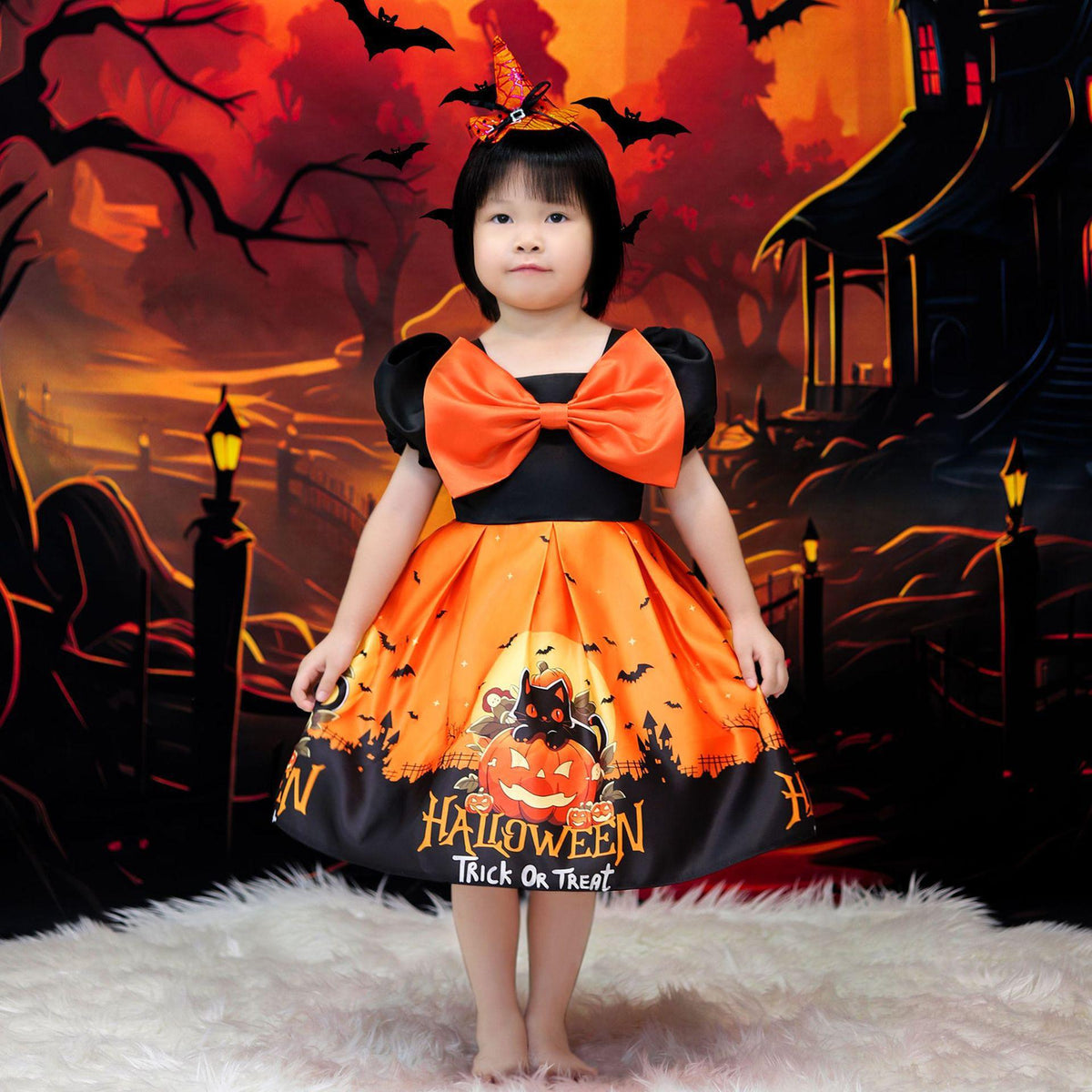 Girls' Halloween Dress — Playful Satin Party Look