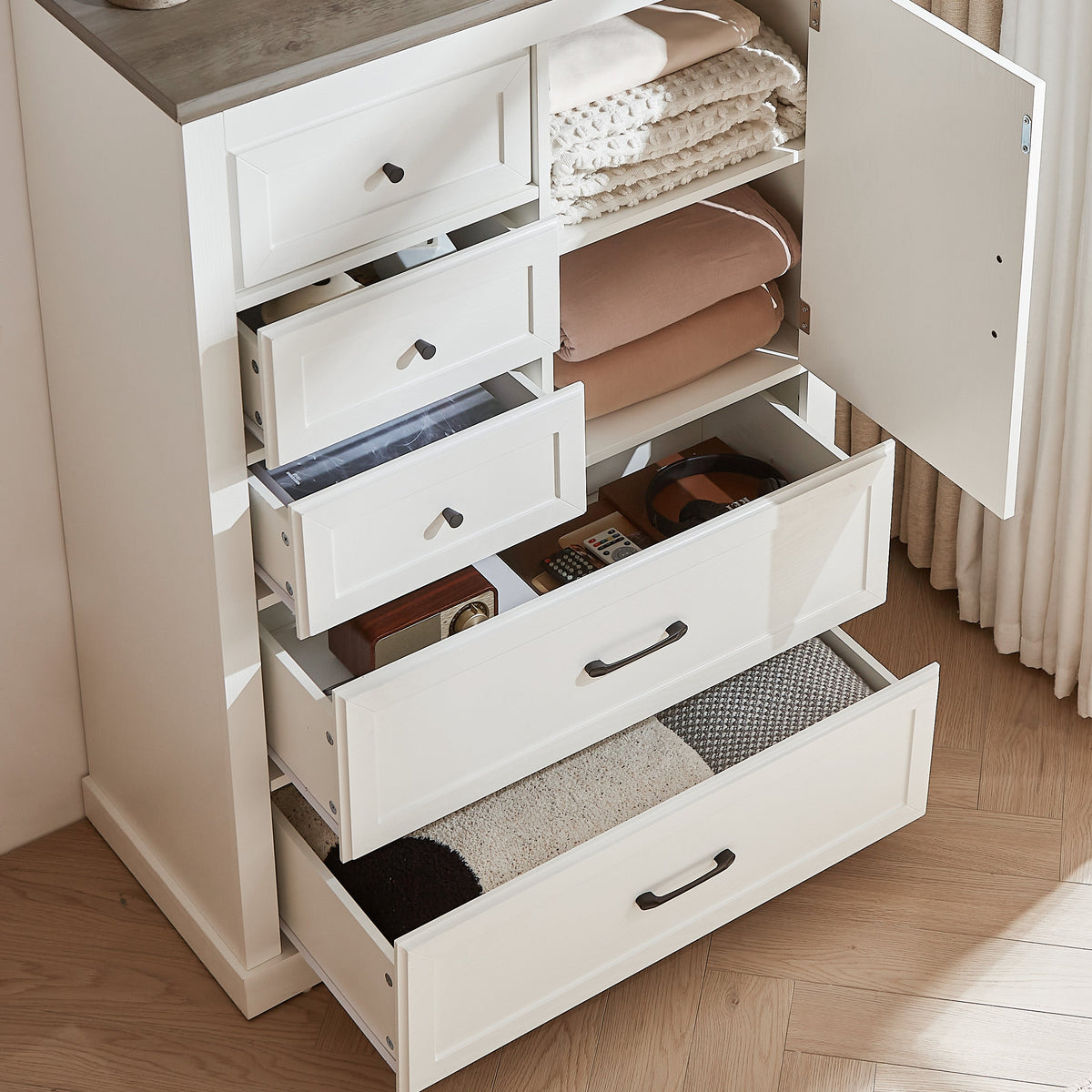 Farmhouse 5 Drawer Dresser with Cabinet Door for Bedroom