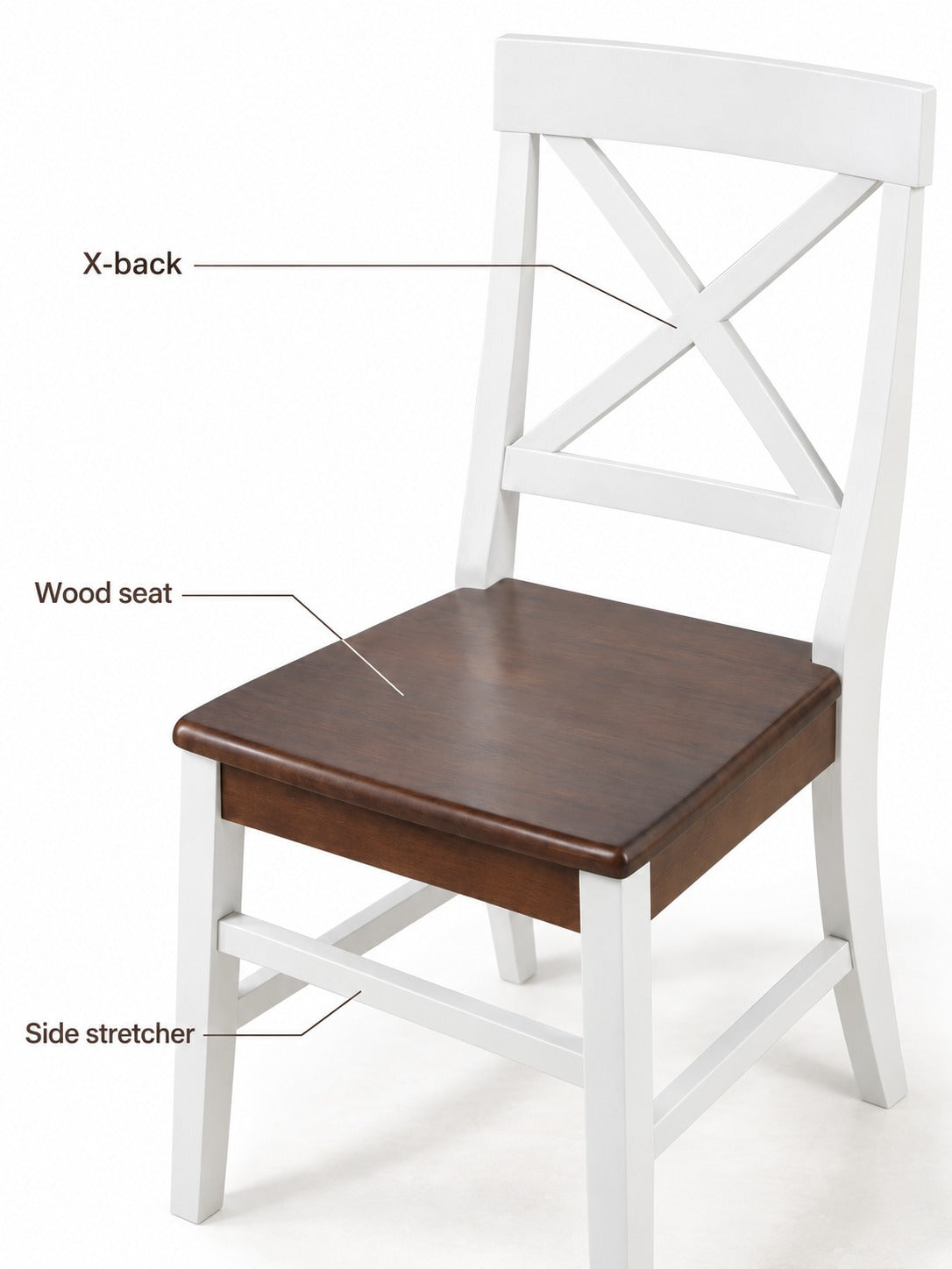 Farmhouse Acacia Wood Dining Chairs Set of 2 White Walnut