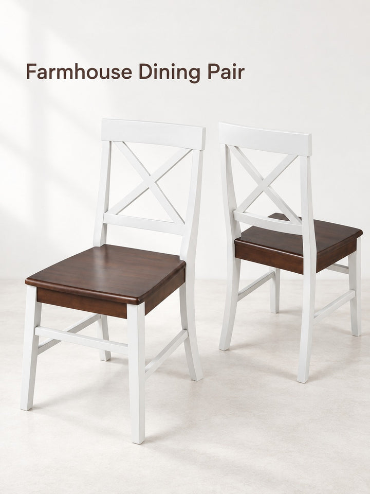 Farmhouse Acacia Wood Dining Chairs Set of 2 White Walnut