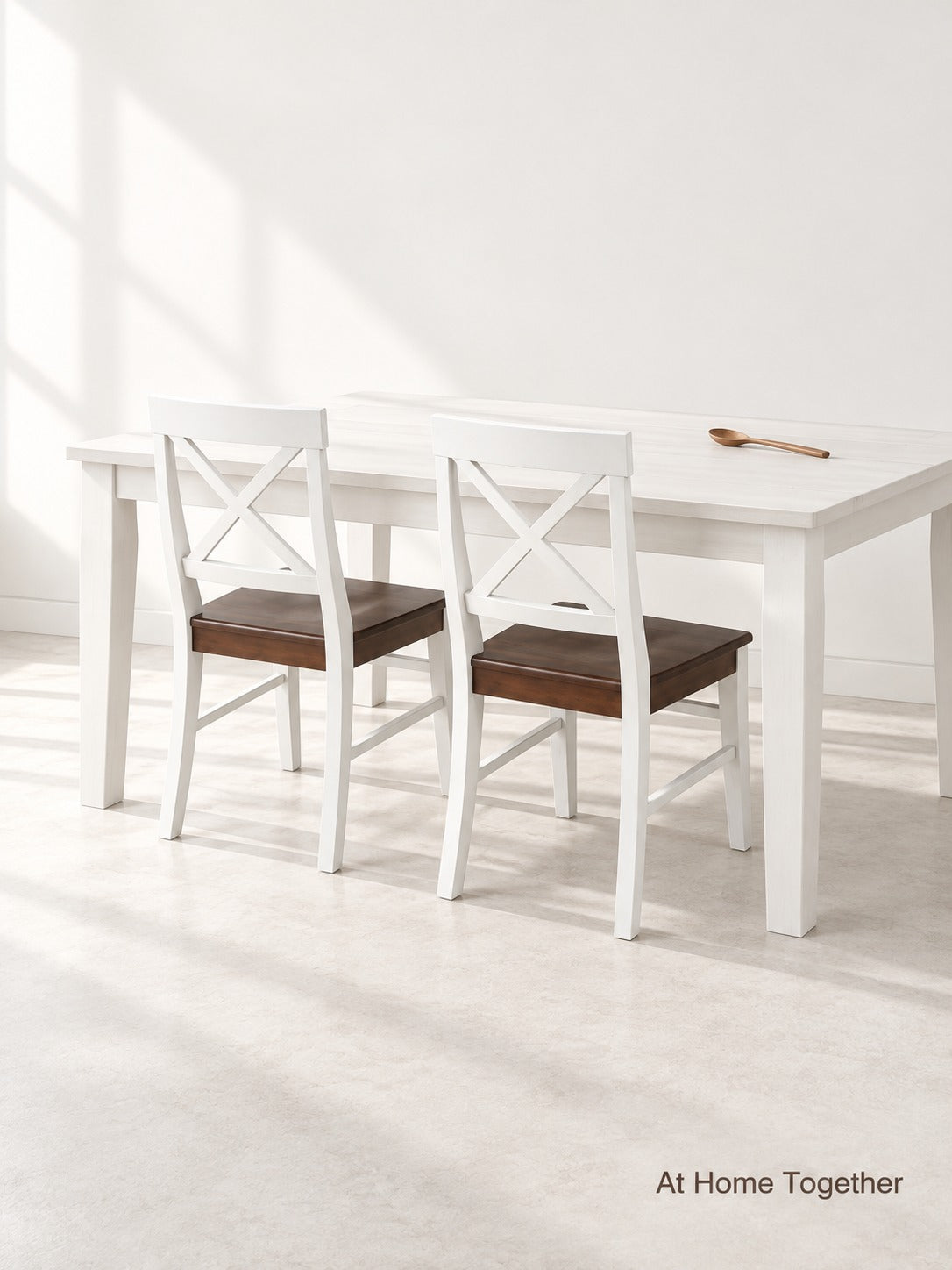 Farmhouse Acacia Wood Dining Chairs Set of 2 White Walnut