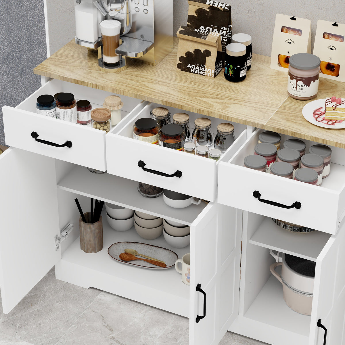 Farmhouse Buffet Sideboard with Drawers and Doors Storage