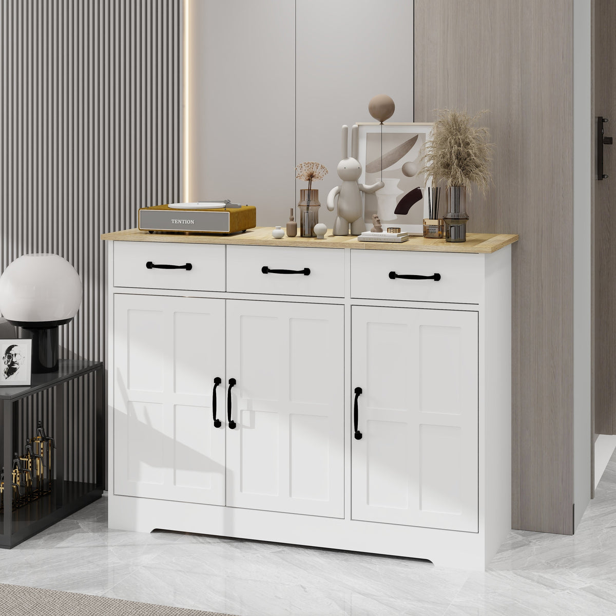 Farmhouse Buffet Sideboard with Drawers and Doors Storage