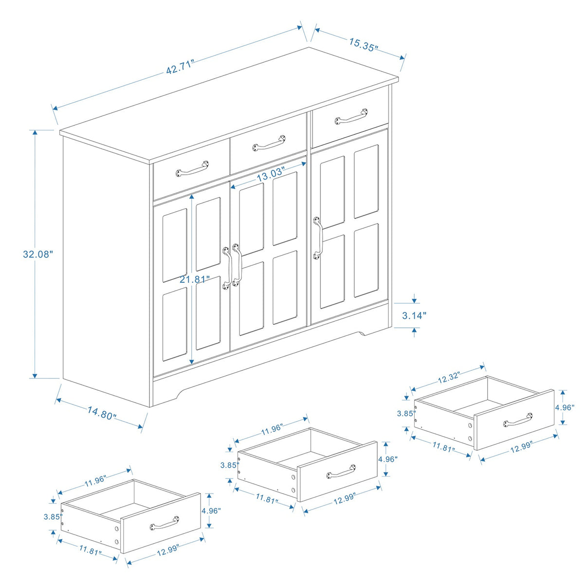 Farmhouse Buffet Sideboard with Drawers and Doors Storage