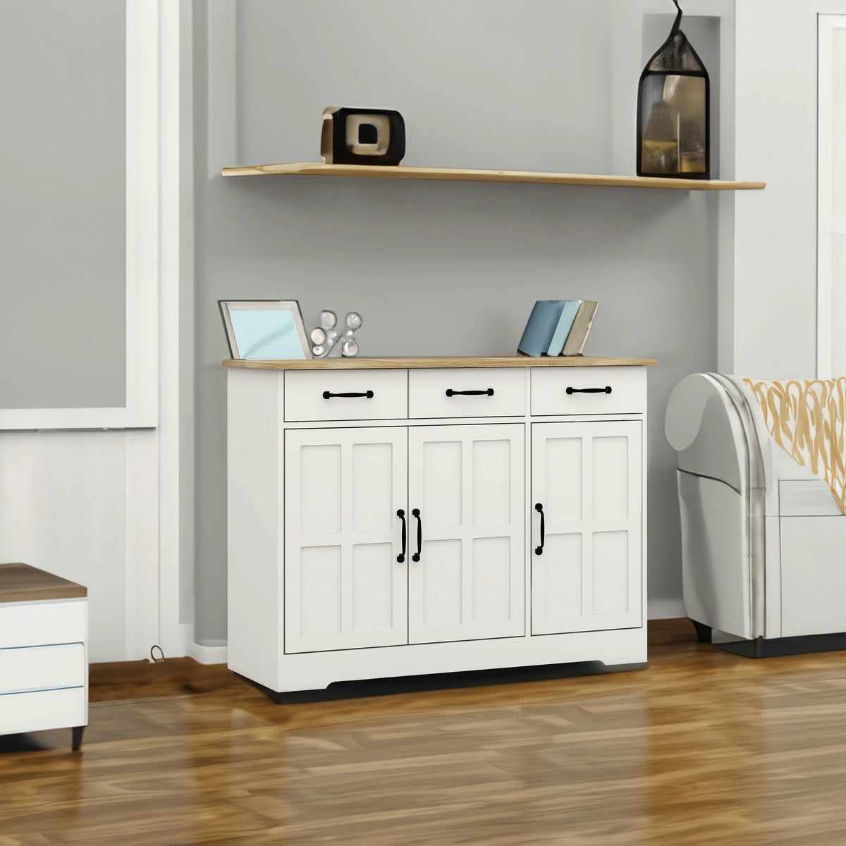 Farmhouse Buffet Sideboard with Drawers and Doors Storage