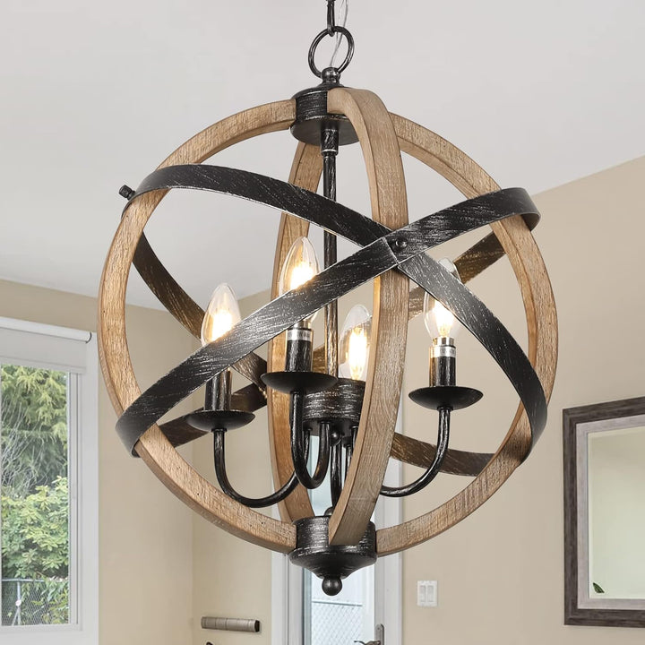 Farmhouse Chandelier 4-Light Rustic Wood Dining Light