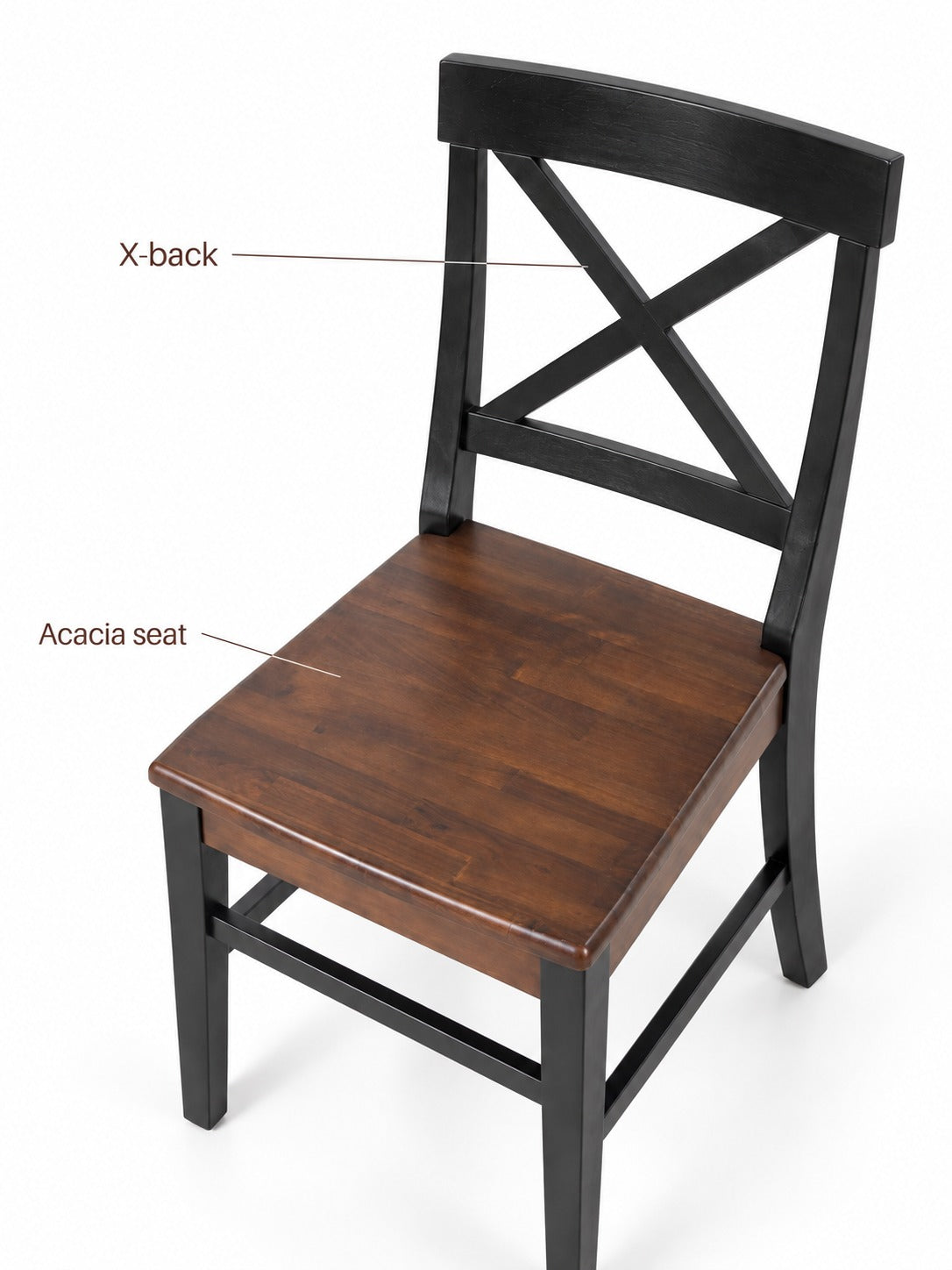 Farmhouse Dining Chairs Set of 2, Solid Acacia Wood