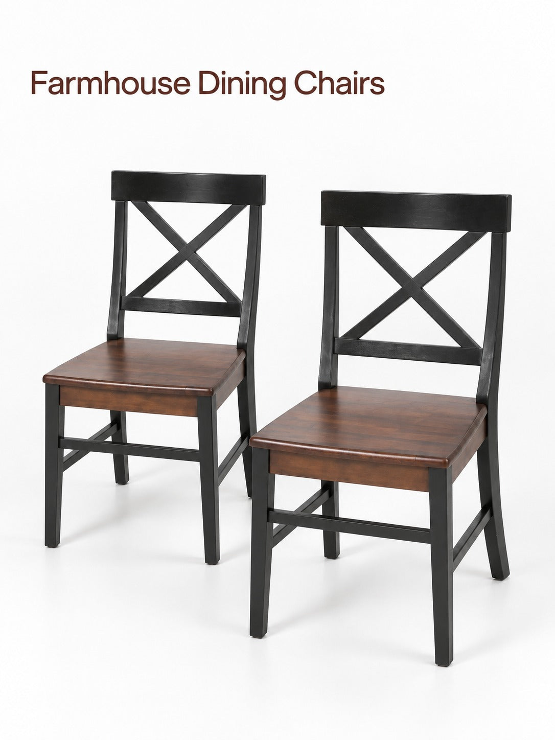 Farmhouse Dining Chairs Set of 2, Solid Acacia Wood
