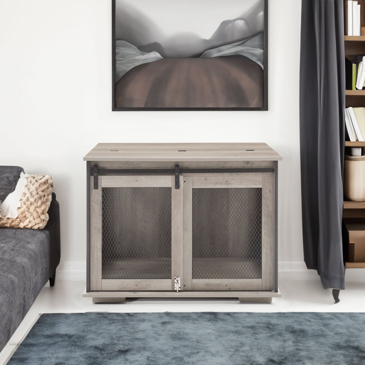 Farmhouse Dog Crate Furniture With Sliding Barn Door