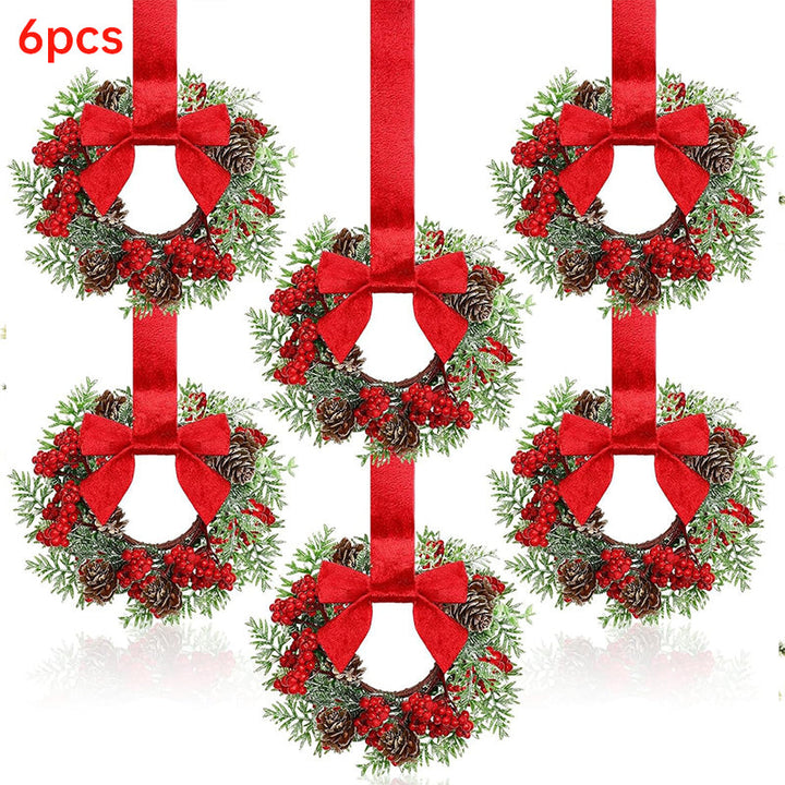 Mini Christmas Cabinet Wreaths Set of 6, Ready to Hang