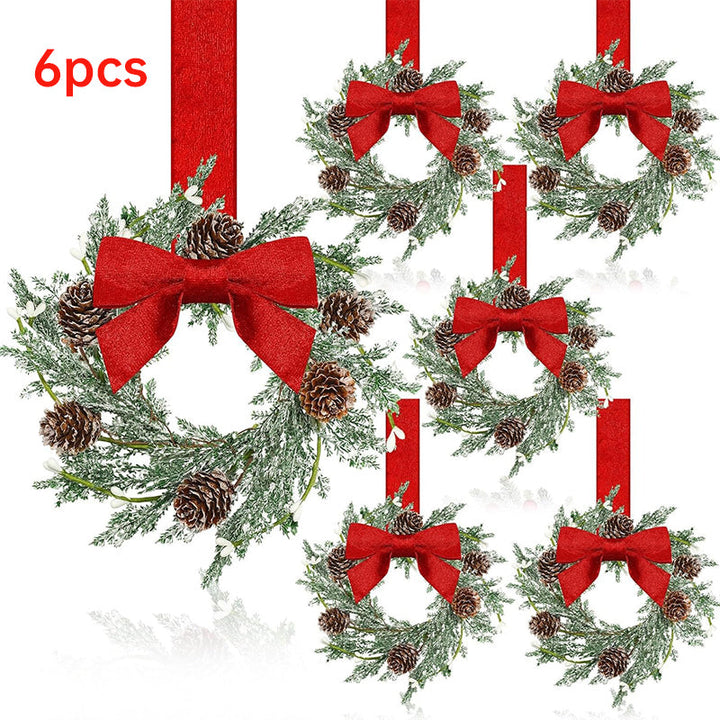 Mini Christmas Cabinet Wreaths Set of 6, Ready to Hang