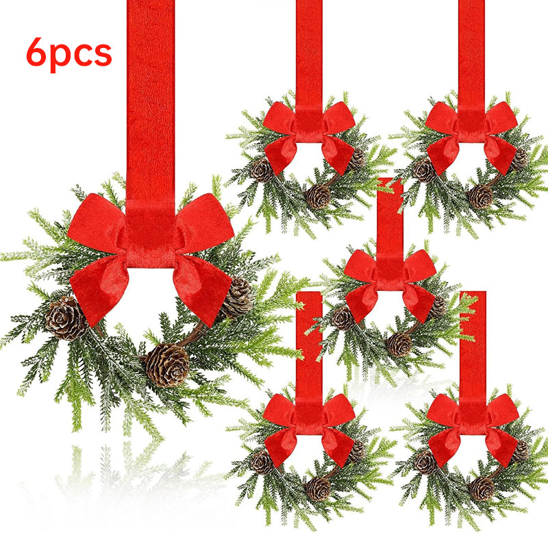 Mini Christmas Cabinet Wreaths Set of 6, Ready to Hang