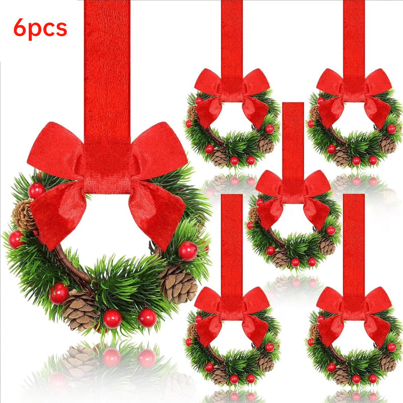 Mini Christmas Cabinet Wreaths Set of 6, Ready to Hang