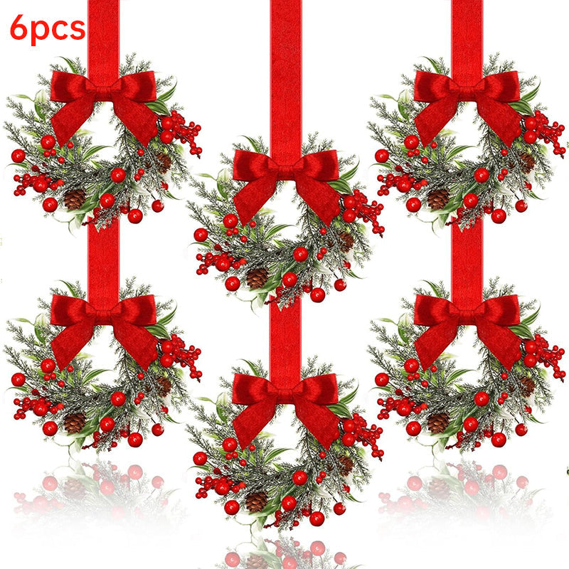 Mini Christmas Cabinet Wreaths Set of 6, Ready to Hang
