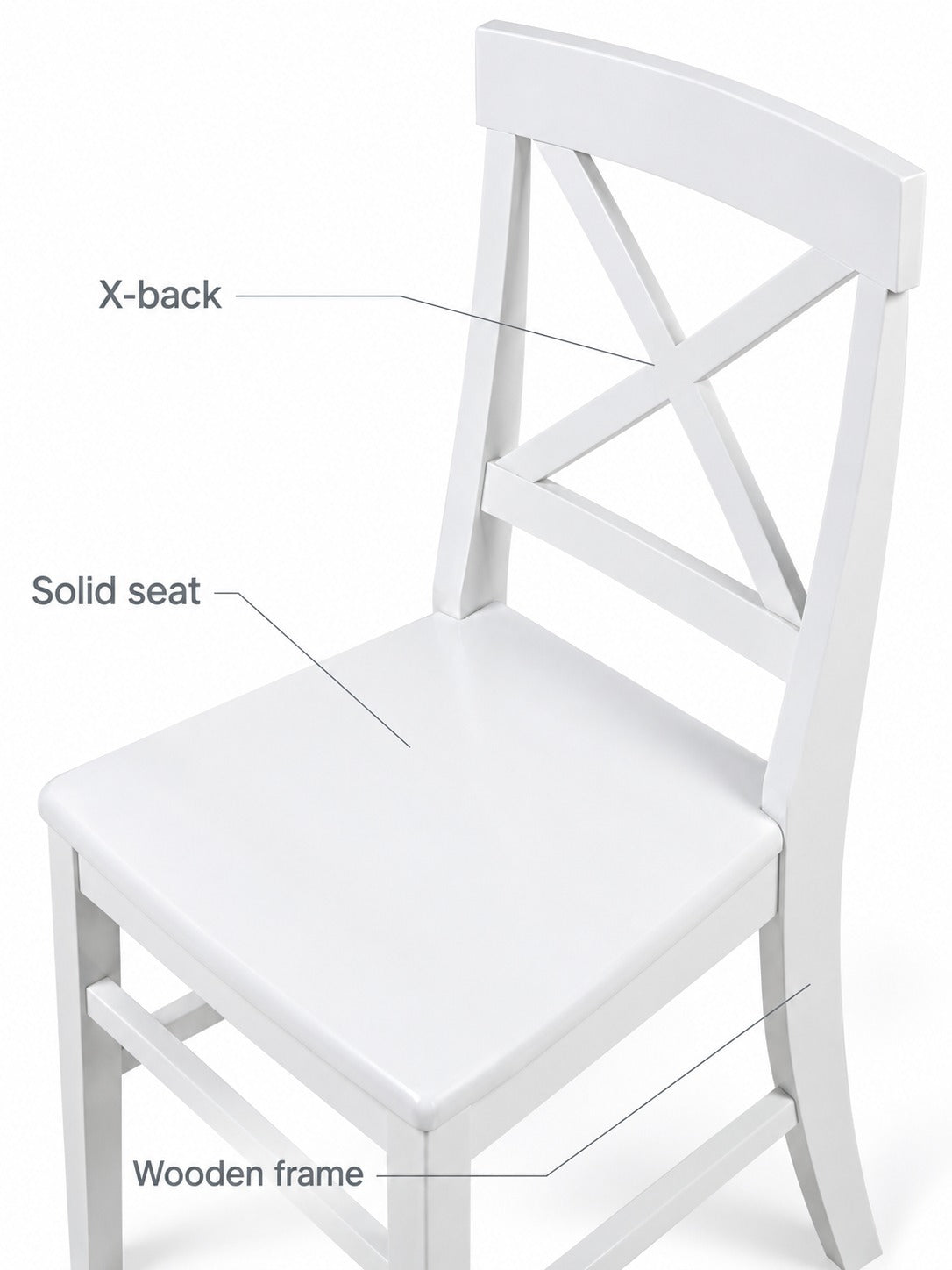 Farmhouse Dining Chairs, White Acacia Wood, Set of 2