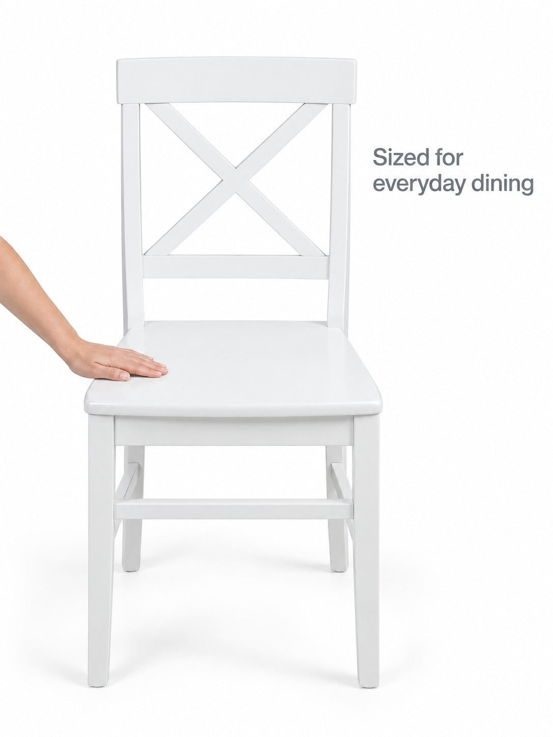 Farmhouse Dining Chairs, White Acacia Wood, Set of 2