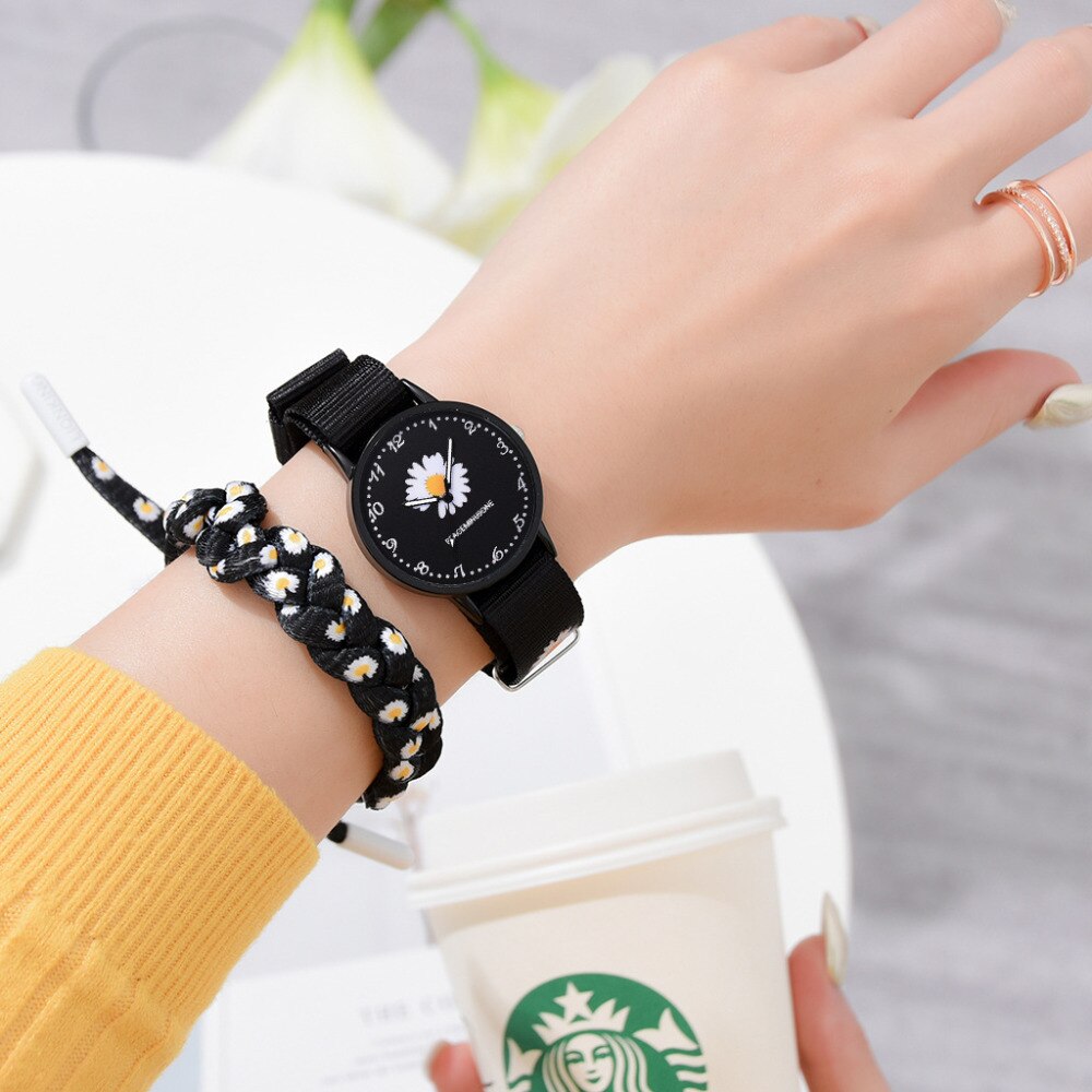 Daisy Print Women's Watch with Matching Braided Bracelet