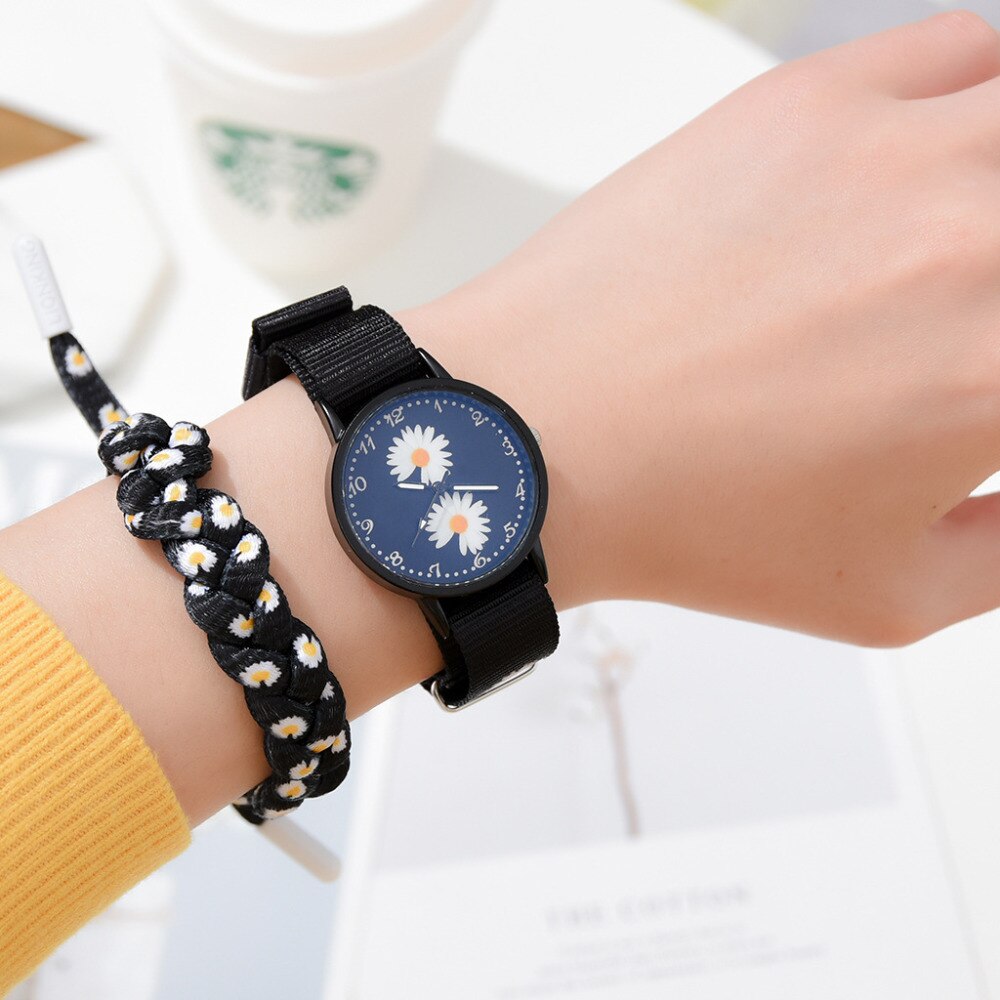 Daisy Print Women's Watch with Matching Braided Bracelet