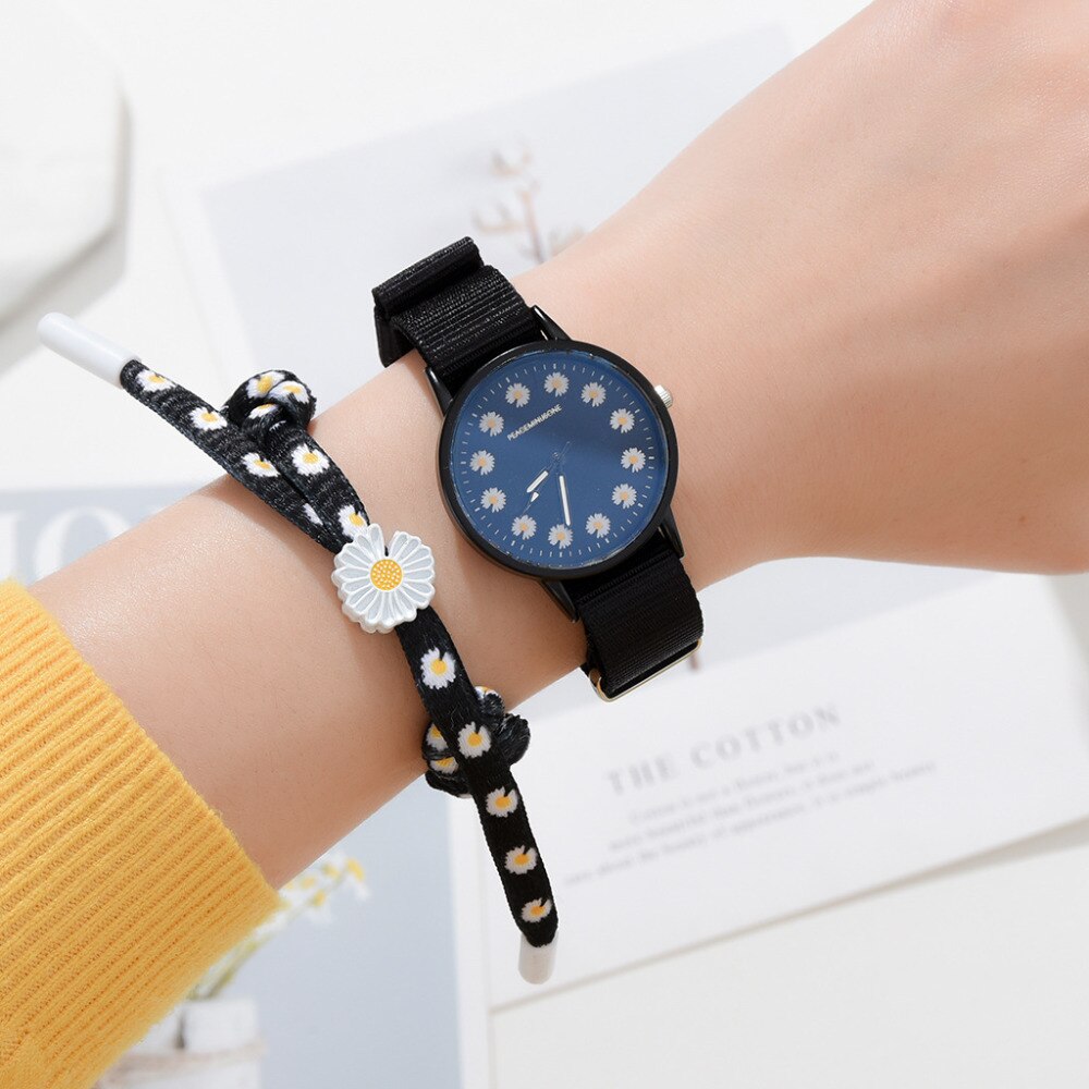 Daisy Print Women's Watch with Matching Braided Bracelet
