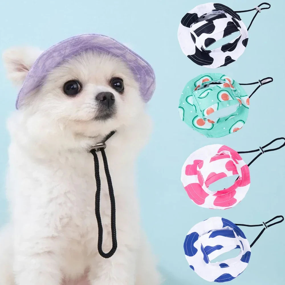 Small Dog Sun Hat With Ear Holes & Adjustable Chin Cord