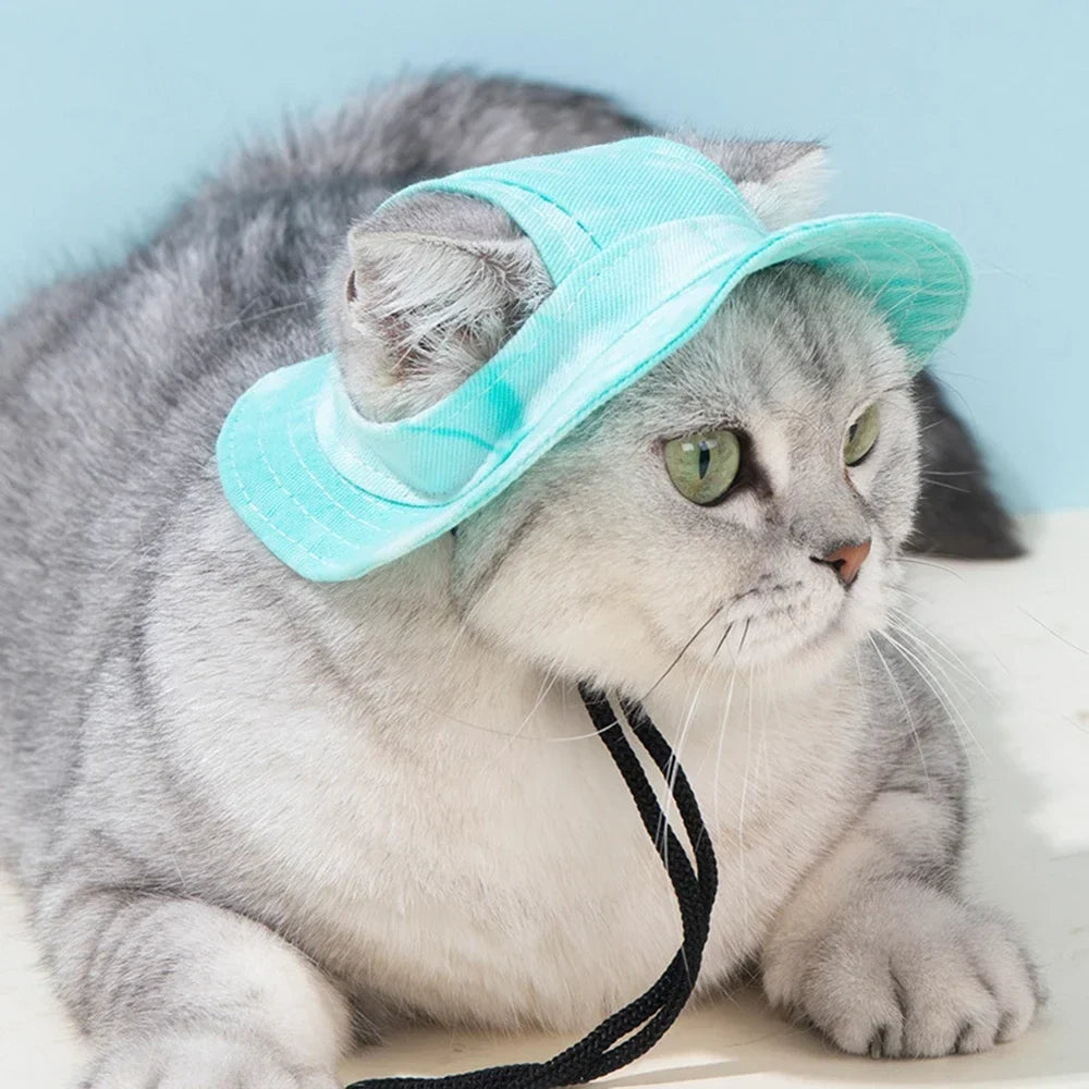 Small Dog Sun Hat With Ear Holes & Adjustable Chin Cord