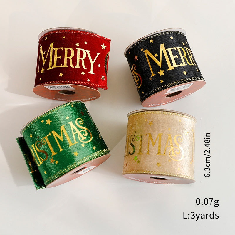 Christmas Gift Wrapping Ribbon – Gold Foil Merry Christmas