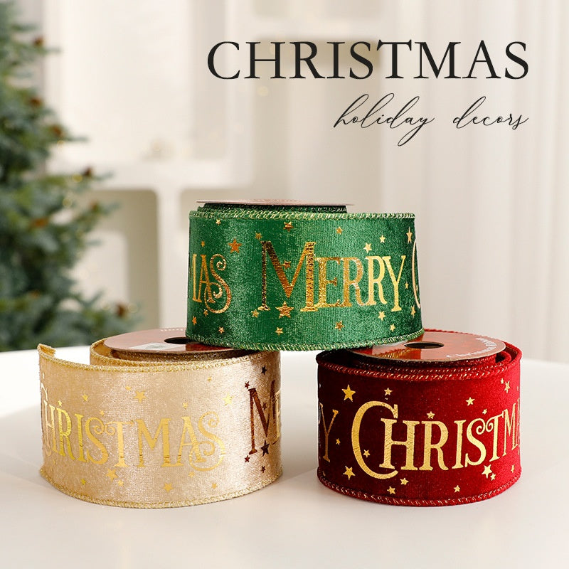 Christmas Gift Wrapping Ribbon – Gold Foil Merry Christmas