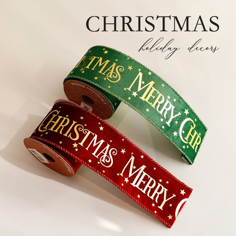 Christmas Gift Wrapping Ribbon – Gold Foil Merry Christmas