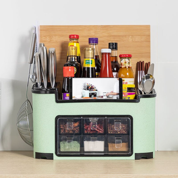 Kitchen Condiment Organizer with Knife & Spice Storage