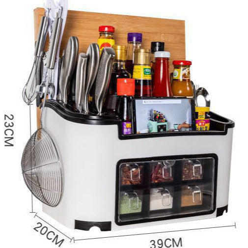 Kitchen Condiment Organizer with Knife & Spice Storage