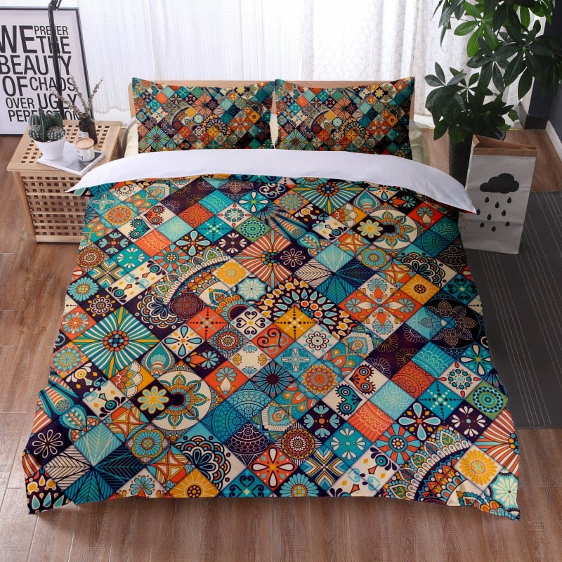 Mandala Duvet Cover Boho Bedding Set, Full Size