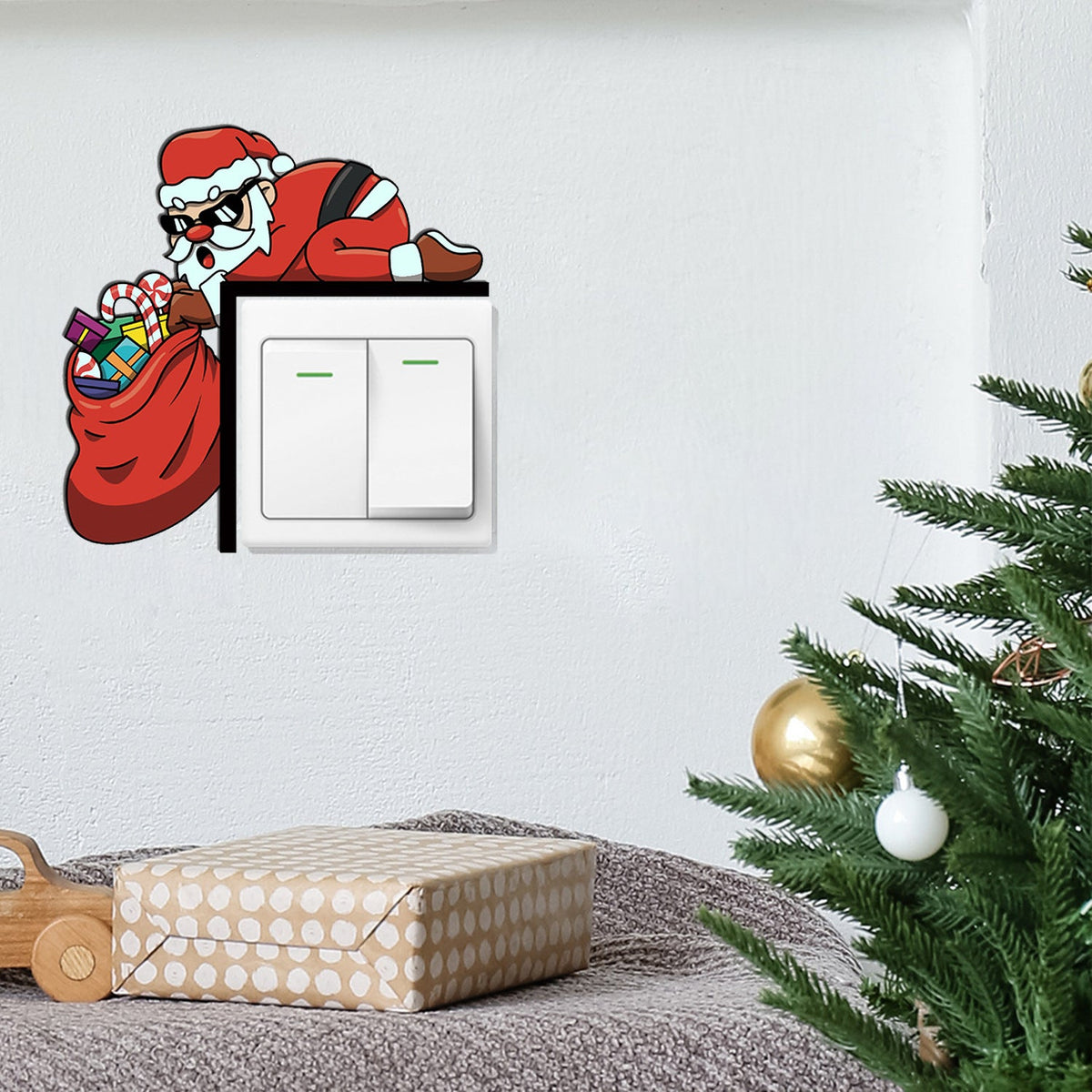 Christmas Switch Stickers Festive Santa Wall Decor