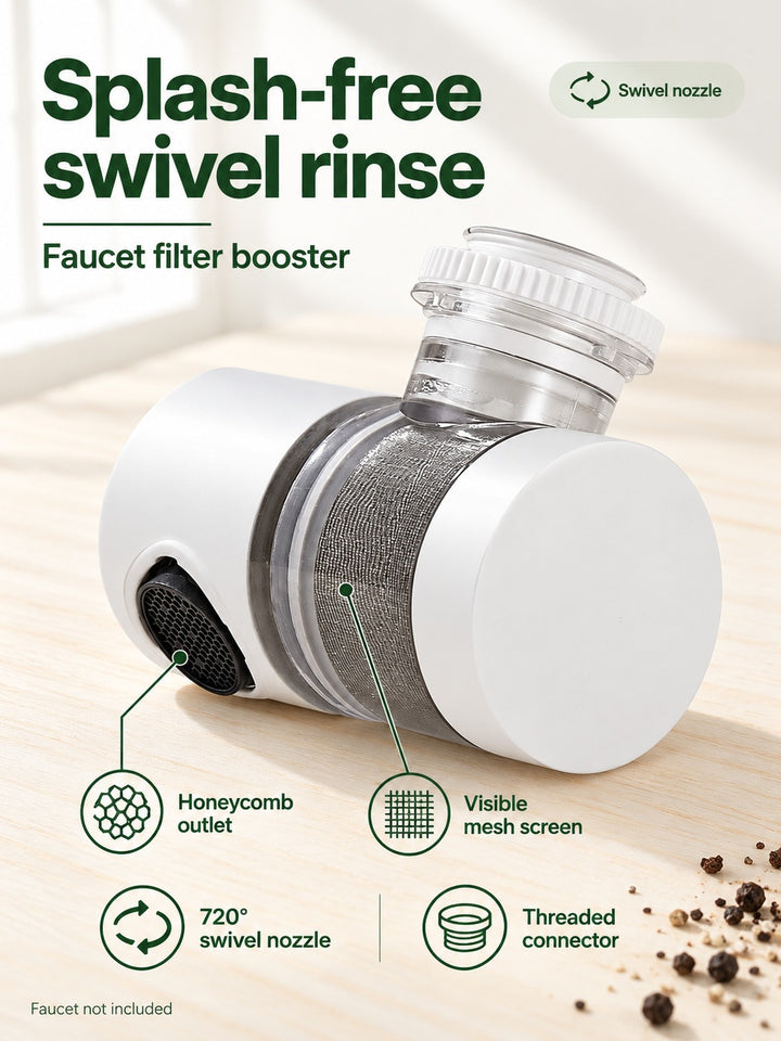 Faucet Filter Booster with 720° Swivel Splash-Free Nozzle