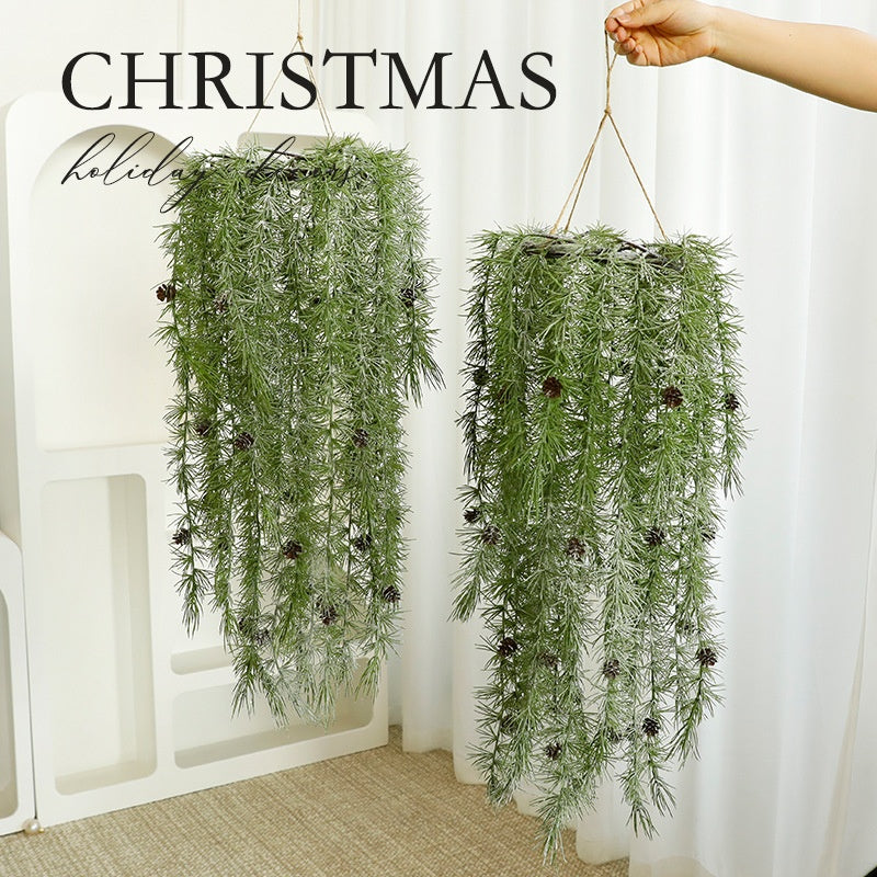 Hanging Faux Greenery Basket for Festive Christmas Decor