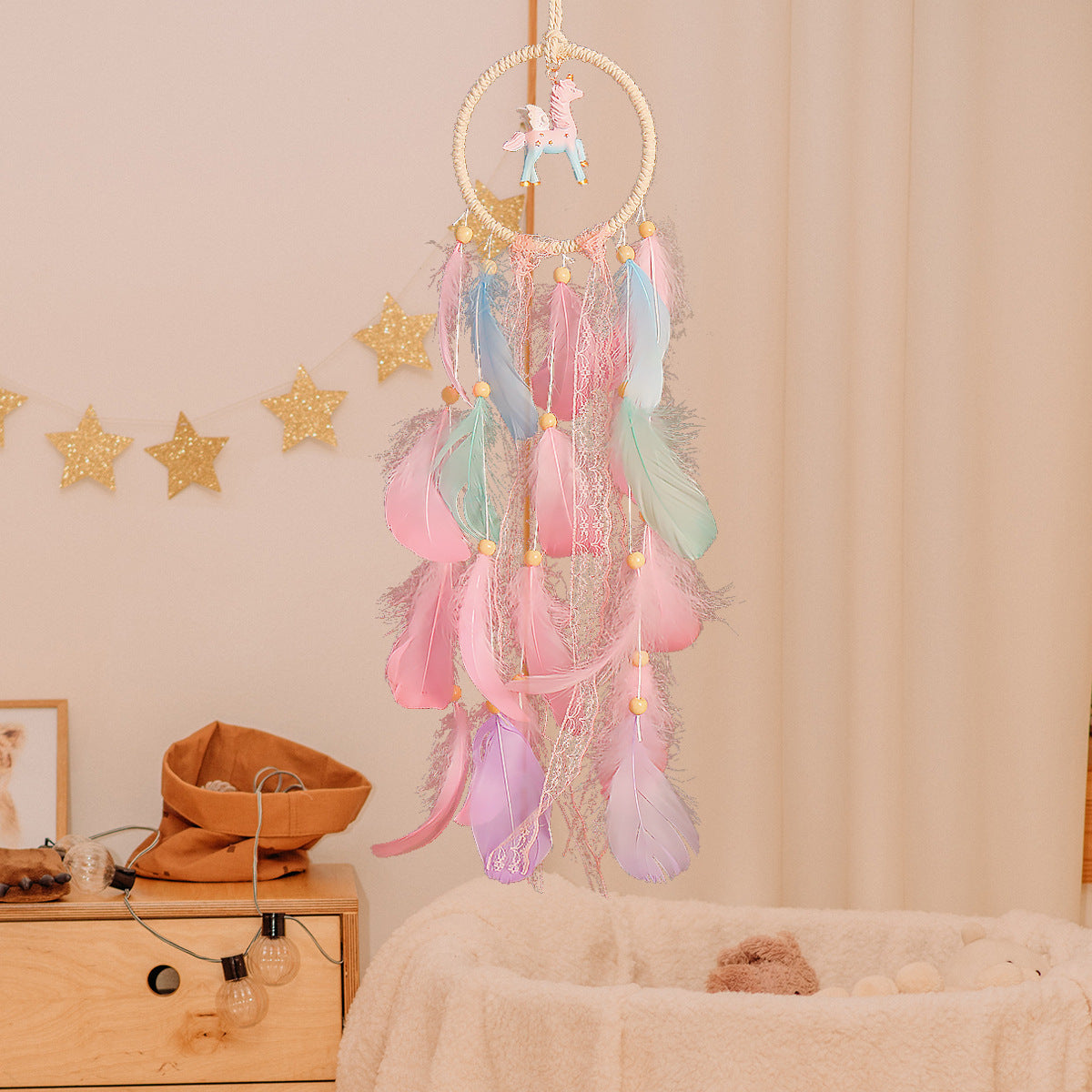 Feather Dream Catcher Wall Hanging for Girls’ Rooms