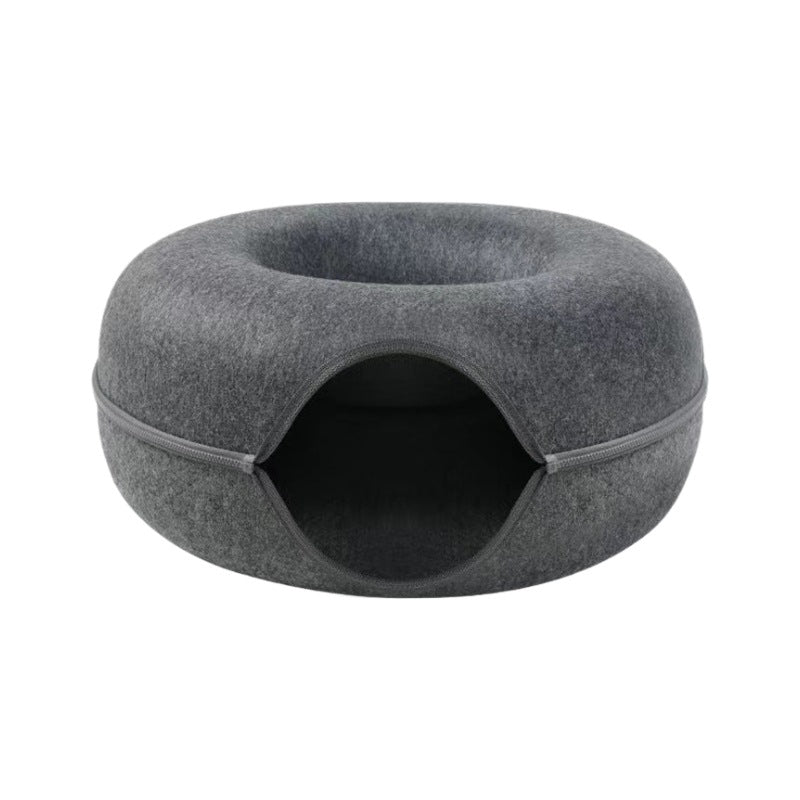 Felt Donut Cat Bed With Cozy Hideaway Tunnel Lounge