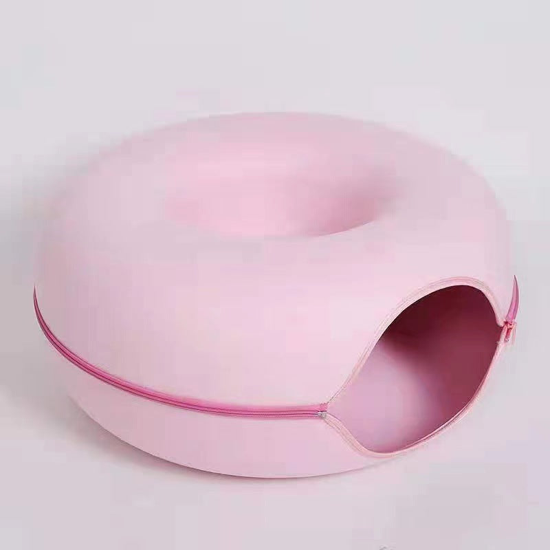 Felt Donut Cat Bed With Cozy Hideaway Tunnel Lounge