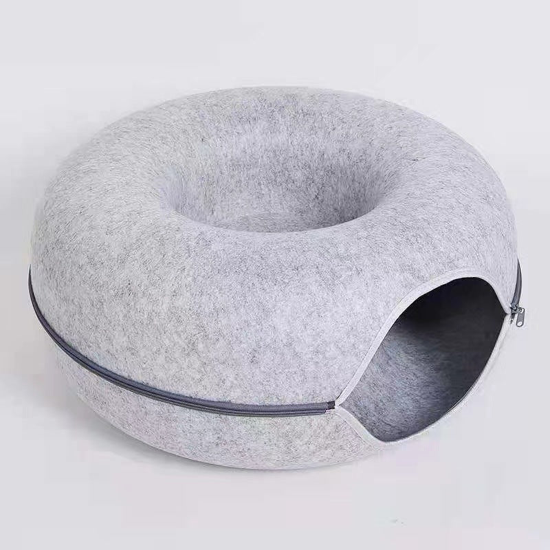 Felt Donut Cat Bed With Cozy Hideaway Tunnel Lounge
