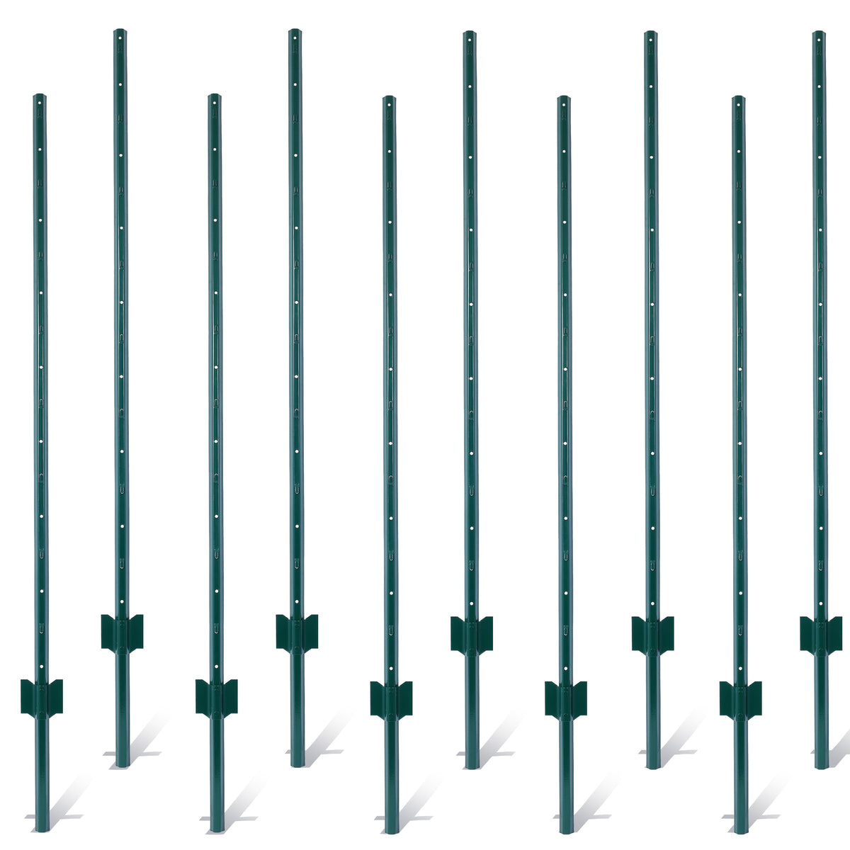Heavy-Duty Metal Fence Posts, 10-Pack, Green U-Groove