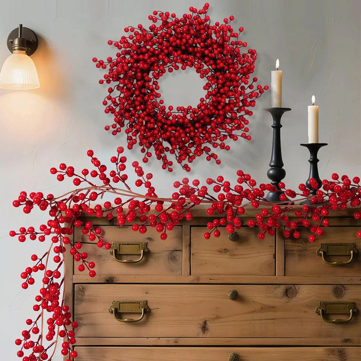 Red Berry Wreath, 45cm Festive Holiday Door Decor
