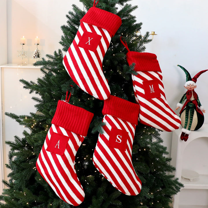 Christmas Stockings with Large Letters, Red & White
