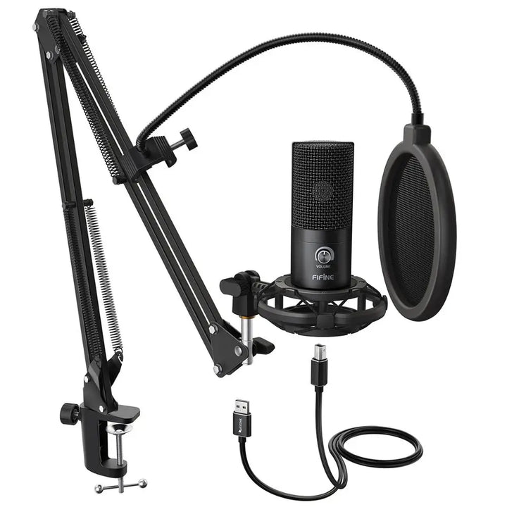 USB Condenser Microphone with Scissor Arm & Shock Mount