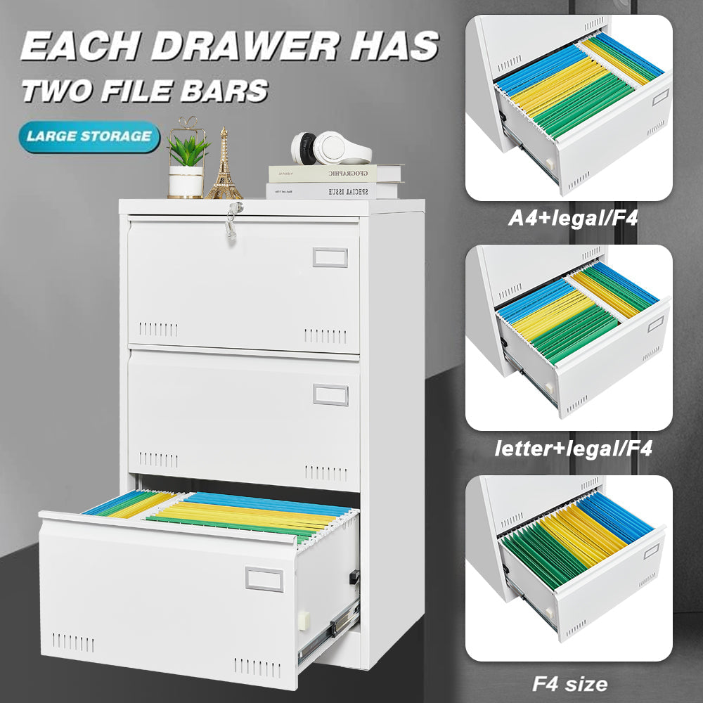 Lockable 3 Drawer Lateral File Cabinet for Home Office