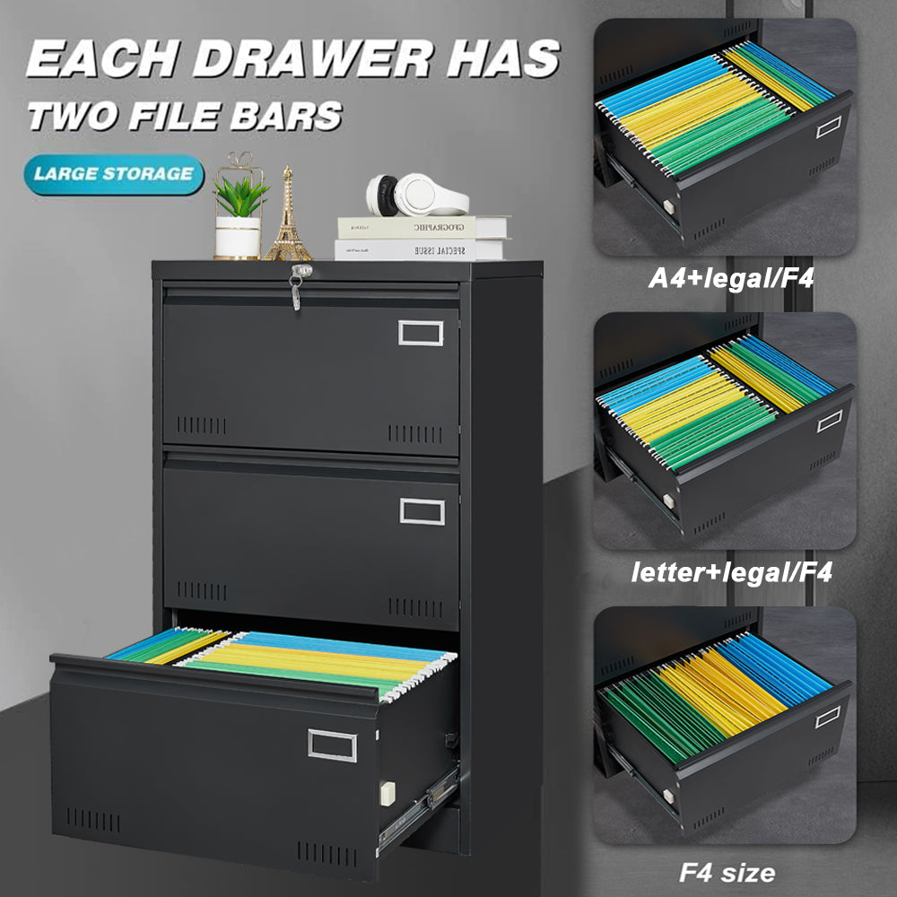 Lateral File Cabinet, 3 Drawer Locking Metal for Office