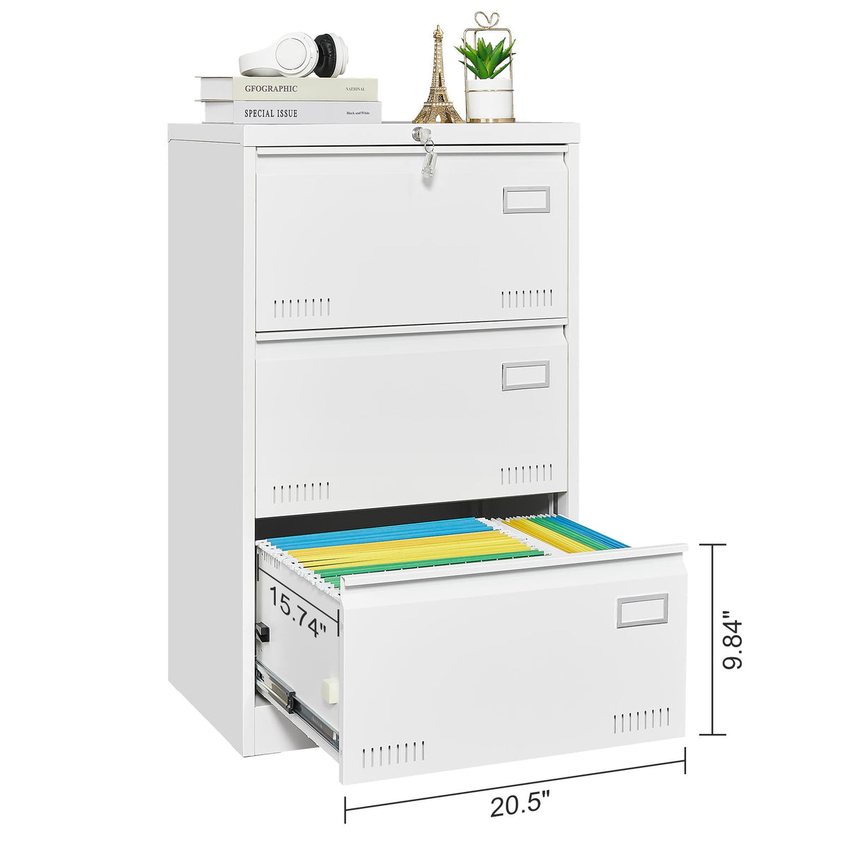Lockable 3 Drawer Lateral File Cabinet for Home Office